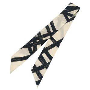 Hermes Scarf Bolduc AU Carre Ribbon Silk White Black